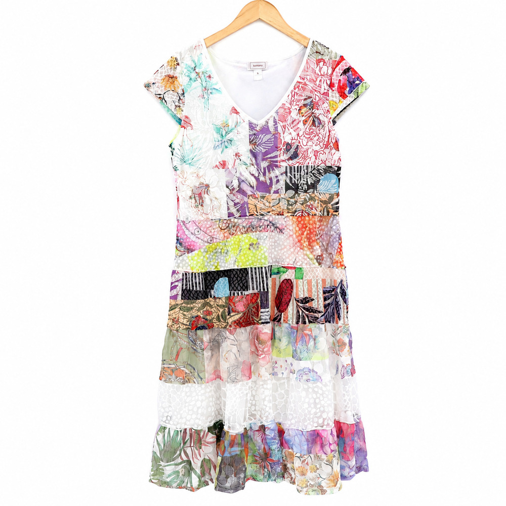 Patchwork Dress Sz S Floral Mesh Artsy Boho Whimsigoth Fairy Short Sleeve Kamara